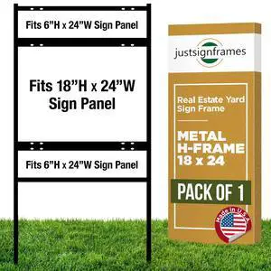 Real Estate Yard Sign Metal H-Frame, 18 x 24 Slide-in with (2) Riders, Black (Pack of 1), C 290 Real Estate Yard Sign Metal H-Frame, 18 x 24 Slide-in with (2) Riders, Black (Pack of 1), C 290
