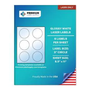 Glossy White Sticker Round Labels 3" Circle (6 per Sheet) (Glossy White for Laser Only, 600 Labels) Glossy White Sticker Round Labels 3" Circle (6 per Sheet) (Glossy White for Laser Only, 600 Labels)