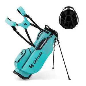 Golf Stand Bag, 8-Way Golf Bag with 5 Pockets, Rain Hood, Detachable Dual Shoulder Strap, Lumbar Pad, Handles, Portable Golf Club Bag for Men & Women Golf Stand Bag, 8-Way Golf Bag with 5 Pockets, Rain Hood, Detachable Dual Shoulder Strap, Lumbar Pad, Handles, Portable Golf Club Bag for Men & Women
