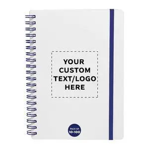 Personalized Custom White Spiral Notebook with Elastic Band Pack 10/50/100 Pack, Customizable Text & Logo, 80 Lined Pages, Recycled Paper Blue Personalized Custom White Spiral Notebook with Elastic Band Pack 10/50/100 Pack, Customizable Text & Logo, 80 Lined Pages, Recycled Paper Blue
