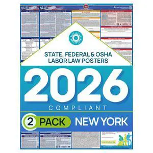 New York 2026 Labor Law Poster State & Federal Compliance OSHA, EEOC, FMLA, Minimum Wage Durable, Laminated & Waterproof Workplace Employment Poster Made in USA 26 x 39.5, 2-Pack New York 2026 Labor Law Poster State & Federal Compliance OSHA, EEOC, FMLA, Minimum Wage Durable, Laminated & Waterproof Workplace Employment Poster Made in USA 26 x 39.5, 2-Pack