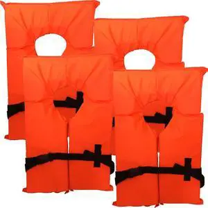 4 Pack Coast Guard Approved Life Jackets. High Visibility Color Type II Keyhole Life Vest in Classic May West Style. Compliance Flotation Device 4 Pack Coast Guard Approved Life Jackets. High Visibility Color Type II Keyhole Life Vest in Classic May West Style. Compliance Flotation Device