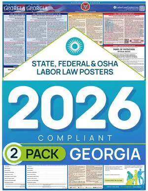 Georgia 2026 Labor Law Poster State & Federal Compliance OSHA, EEOC, FMLA, Minimum Wage Durable, Laminated & Waterproof Workplace Employment Poster Made in USA 26 x 39.5, 2-Pack Georgia 2026 Labor Law Poster State & Federal Compliance OSHA, EEOC, FMLA, Minimum Wage Durable, Laminated & Waterproof Workplace Employment Poster Made in USA 26 x 39.5, 2-Pack