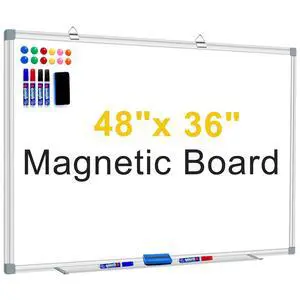 Magnetic Whiteboard, 48 X 36 Inches Wall Mounted Board Silver Aluminium Frame, Dry Erase Board for Home Office Classroom Magnetic Whiteboard, 48 X 36 Inches Wall Mounted Board Silver Aluminium Frame, Dry Erase Board for Home Office Classroom