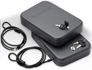 Portable Lock Box for Guns and Valuables, 2 Pack - Includes 2 Lock Boxes (Keyed Alike), 4 Keys and 1500 Pound Patented Security Cable - Thick 16-Gauge Steel - An Ideal Car Gun Safe Portable Lock Box for Guns and Valuables, 2 Pack - Includes 2 Lock Boxes (Keyed Alike), 4 Keys and 1500 Pound Patented Security Cable - Thick 16-Gauge Steel - An Ideal Car Gun Safe