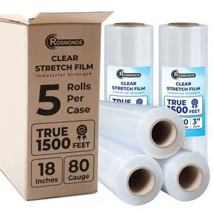 18" Plastic Wrap for Moving, 5 Pack, 18" x 1500 ft Shrink Wrap, 80 Gauge Thick, 9.4 lbs/Roll, Premium Shrink Wrap Roll, Hand Bulk Stretch Wrap, Heavy Duty Stretch Film for Moving & Pallets 18" Plastic Wrap for Moving, 5 Pack, 18" x 1500 ft Shrink Wrap, 80 Gauge Thick, 9.4 lbs/Roll, Premium Shrink Wrap Roll, Hand Bulk Stretch Wrap, Heavy Duty Stretch Film for Moving & Pallets