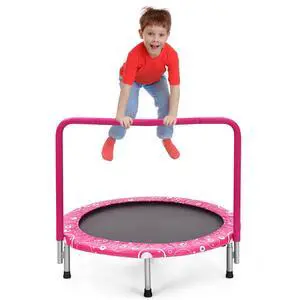 Indoor Trampoline, 36 ASTM Approved Kids Trampoline with Removable Handrails & Safety Pad, Spring-Free Folding Mini Rebounder, Small Fitness Trampoline for Toddler/Adults Indoor Trampoline, 36 ASTM Approved Kids Trampoline with Removable Handrails & Safety Pad, Spring-Free Folding Mini Rebounder, Small Fitness Trampoline for Toddler/Adults