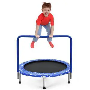 Indoor Trampoline, 36 ASTM Approved Kids Trampoline with Removable Handrails & Safety Pad, Spring-Free Folding Mini Rebounder, Small Fitness Trampoline for Toddler/Adults Indoor Trampoline, 36 ASTM Approved Kids Trampoline with Removable Handrails & Safety Pad, Spring-Free Folding Mini Rebounder, Small Fitness Trampoline for Toddler/Adults