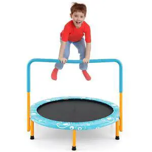 Indoor Trampoline, 36 ASTM Approved Kids Trampoline with Removable Handrails & Safety Pad, Spring-Free Folding Mini Rebounder, Small Fitness Trampoline for Toddler/Adults Indoor Trampoline, 36 ASTM Approved Kids Trampoline with Removable Handrails & Safety Pad, Spring-Free Folding Mini Rebounder, Small Fitness Trampoline for Toddler/Adults