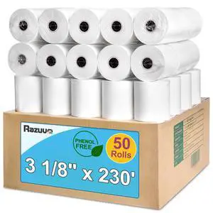 3 1/8 x 230 Thermal Paper Rolls, BPA BPS Phenol Free - 50 Count for POS Systems and Credit Card 3 1/8 x 230 Thermal Paper Rolls, BPA BPS Phenol Free - 50 Count for POS Systems and Credit Card