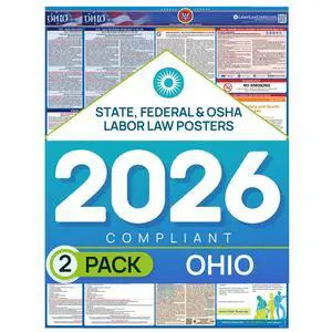 Ohio 2026 Labor Law Poster State & Federal Compliance OSHA, EEOC, FMLA, Minimum Wage Durable, Laminated & Waterproof Workplace Employment Poster Made in USA 26 x 39.5, 2-Pack Ohio 2026 Labor Law Poster State & Federal Compliance OSHA, EEOC, FMLA, Minimum Wage Durable, Laminated & Waterproof Workplace Employment Poster Made in USA 26 x 39.5, 2-Pack