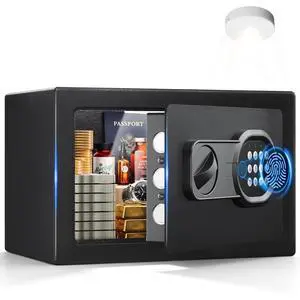 Safe Box 0.44 Cubic Feet for College Dorm Room with Electronic Keypad and Fingerprint, Shelf, Wall Mount Kit, Hidden Home Safe for Money, Jewelry and Passport Safe Box 0.44 Cubic Feet for College Dorm Room with Electronic Keypad and Fingerprint, Shelf, Wall Mount Kit, Hidden Home Safe for Money, Jewelry and Passport