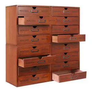 Vintage Drawer Wooden Drawers Organizer, 16-Drawer Desktop Organizer With Drawers, Iron Label Holders, Brown, For Store Cosmetics, Files, Books, Letters, Papers, Magazines Vintage Drawer Wooden Drawers Organizer, 16-Drawer Desktop Organizer With Drawers, Iron Label Holders, Brown, For Store Cosmetics, Files, Books, Letters, Papers, Magazines