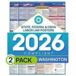 Washington 2026 Labor Law Poster State & Federal Compliance OSHA, EEOC, FMLA, Minimum Wage Durable, Laminated & Waterproof Workplace Employment Poster Made in USA 26 x 39.5, 2-Pack Washington 2026 Labor Law Poster State & Federal Compliance OSHA, EEOC, FMLA, Minimum Wage Durable, Laminated & Waterproof Workplace Employment Poster Made in USA 26 x 39.5, 2-Pack