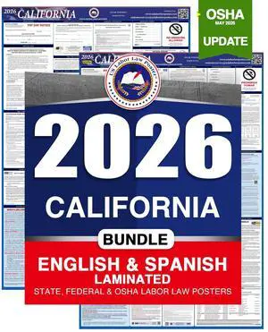 2026 California CA All-in-One Workplace Compliance & Labor Law Poster (Federal State & OSHA) English and Spanish Bundle Laminated 2026 California CA All-in-One Workplace Compliance & Labor Law Poster (Federal State & OSHA) English and Spanish Bundle Laminated
