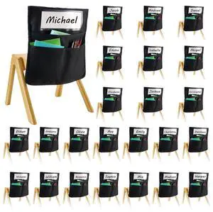 Chair Pockets for Classroom, 24 Pack, 14 x 15 Inches Chairback Buddy Pocket with Name Tag, Back of Chair Organizer for Kids in Classroom, Kindergarten, School, and Home, Black Chair Pockets for Classroom, 24 Pack, 14 x 15 Inches Chairback Buddy Pocket with Name Tag, Back of Chair Organizer for Kids in Classroom, Kindergarten, School, and Home, Black