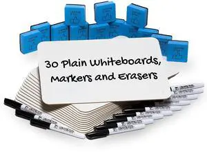 Dry Erase Board Classroom Pack - Mini Lapboard School Supplies for Teachers, Students - Includes 30 each Erasable White Boards, 2 Inch Felt Erasers and Black Dry Erase Markers (35090) Dry Erase Board Classroom Pack - Mini Lapboard School Supplies for Teachers, Students - Includes 30 each Erasable White Boards, 2 Inch Felt Erasers and Black Dry Erase Markers (35090)