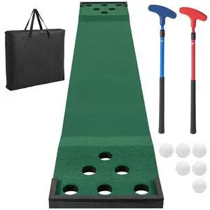 Golf Putting Game Set, Indoor Outdoor 11FT Golf Training Mat, Putting Green Mat w/ 2 Adjustable Putters, 6 Balls & 12 Hole Covers for Party, Backyard, Home and Office Golf Putting Game Set, Indoor Outdoor 11FT Golf Training Mat, Putting Green Mat w/ 2 Adjustable Putters, 6 Balls & 12 Hole Covers for Party, Backyard, Home and Office