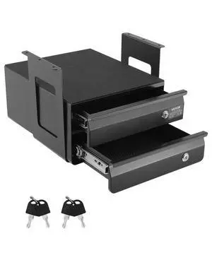 Under Desk Double Stacked Lockable Slide Out Drawer, 13 inch Lockable Under Table Pull-out Drawer Attachment for Sit Stand Workstation, Secure Under Desk Storage Organizer, Black Under Desk Double Stacked Lockable Slide Out Drawer, 13 inch Lockable Under Table Pull-out Drawer Attachment for Sit Stand Workstation, Secure Under Desk Storage Organizer, Black