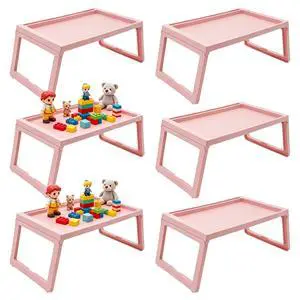 6 Pack Folding Bed Tray Table, Pink Breakfast in Bed Tray with Legs, Plastic Eating Lap Trays, Laptop Desk with Tablet Phone Slots for Beds Sofas Picnics, Pink 6 Pack Folding Bed Tray Table, Pink Breakfast in Bed Tray with Legs, Plastic Eating Lap Trays, Laptop Desk with Tablet Phone Slots for Beds Sofas Picnics, Pink