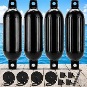 Black Boat Fenders for Docking 5.5."/6.5"/8.5" Inflatable Ribbed Marine Boat Fender with Fender Lines 6.5ft, Stainless Steel Fender Hanger Clips Black Boat Fenders for Docking 5.5."/6.5"/8.5" Inflatable Ribbed Marine Boat Fender with Fender Lines 6.5ft, Stainless Steel Fender Hanger Clips