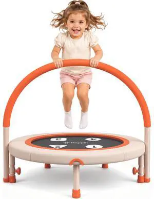 ® 36'' Toddler Trampoline Indoor, Foldable Mini Trampoline for Kids Ages 2-6, ASTM Certified, Adjustable Handle, Safety Pad for Indoor & Outdoor, Baby Trampolines, for Boy & Girl ® 36'' Toddler Trampoline Indoor, Foldable Mini Trampoline for Kids Ages 2-6, ASTM Certified, Adjustable Handle, Safety Pad for Indoor & Outdoor, Baby Trampolines, for Boy & Girl