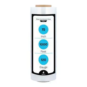 Stretch Wrap, 4 Pack, 15 Inch x 1000 Feet, 120 Gauge, Clear Plastic Cling, Blown Hand Stretch Film Rolls for Packaging Moving Pallets Stretch Wrap, 4 Pack, 15 Inch x 1000 Feet, 120 Gauge, Clear Plastic Cling, Blown Hand Stretch Film Rolls for Packaging Moving Pallets