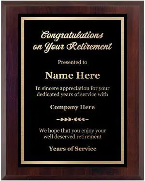 Customized Retirement Plaque Award Laser Engraved Personalized Gift Choose Your Size Customize Now! (9x12) Customized Retirement Plaque Award Laser Engraved Personalized Gift Choose Your Size Customize Now! (9x12)