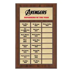 Custom Perpetual Plaque, Employee of The Month, Salesman of The Month Appreciation Award Gold Plates on Wood Grain Pressed Board (24 Plate - 12x18") Custom Perpetual Plaque, Employee of The Month, Salesman of The Month Appreciation Award Gold Plates on Wood Grain Pressed Board (24 Plate - 12x18")
