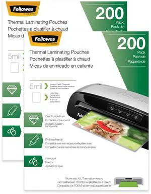 Thermal Laminating Sheets, Letter Size, 5mil 200pk 2pk, 400 Sheets, Clear, Photo Safe, Dry-Erase Friendly, Pouches Compatible with Most Thermal Laminators Thermal Laminating Sheets, Letter Size, 5mil 200pk 2pk, 400 Sheets, Clear, Photo Safe, Dry-Erase Friendly, Pouches Compatible with Most Thermal Laminators