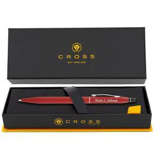 Cross Click Engraved Ballpoint Pen, Crimson Red with Chrome Trim, Silver Engraving on Cap, Slender Barrel, Gift for Graduation, Career Advancement, Bar Mitzvah, Birthday, Cross Gift Box Cross Click Engraved Ballpoint Pen, Crimson Red with Chrome Trim, Silver Engraving on Cap, Slender Barrel, Gift for Graduation, Career Advancement, Bar Mitzvah, Birthday, Cross Gift Box