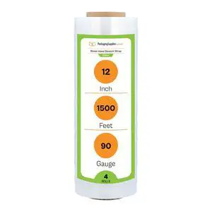 PSBM Blown Stretch Wrap, 4 Rolls 12 Inch x 1500 Feet 90 Gauge Heavy Duty Clear Plastic Wrap Industrial Strength Shrink Film for Moving, Packing & Shipping PSBM Blown Stretch Wrap, 4 Rolls 12 Inch x 1500 Feet 90 Gauge Heavy Duty Clear Plastic Wrap Industrial Strength Shrink Film for Moving, Packing & Shipping