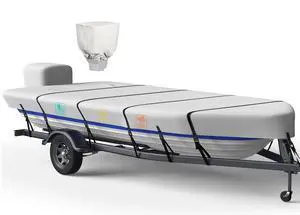 1200D 5-Layer Jon Boat Cover 14-16ft with Motor Cover | Super Waterproof (2-Layer PU, 1" Seam Tape) | UV Resistant, 9+4 Windproof Straps | Mooring/Trailerable 1200D 5-Layer Jon Boat Cover 14-16ft with Motor Cover | Super Waterproof (2-Layer PU, 1" Seam Tape) | UV Resistant, 9+4 Windproof Straps | Mooring/Trailerable