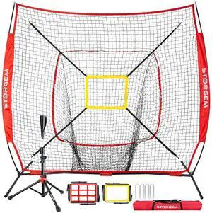 7x7 Baseball Softball Net with Tee, Strike Zone & Bow Frame | 7x7 Baseball Pitching Hitting Net with Strike Zone, Portable Net with Batting Tee Bow Frame, Backyard Training 7x7 Baseball Softball Net with Tee, Strike Zone & Bow Frame | 7x7 Baseball Pitching Hitting Net with Strike Zone, Portable Net with Batting Tee Bow Frame, Backyard Training