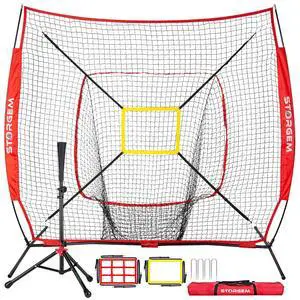 7x7 Baseball Softball Net with Tee, Strike Zone & Bow Frame | 7x7 Baseball Pitching Hitting Net with Strike Zone, Portable Net with Batting Tee Bow Frame, Backyard Training 7x7 Baseball Softball Net with Tee, Strike Zone & Bow Frame | 7x7 Baseball Pitching Hitting Net with Strike Zone, Portable Net with Batting Tee Bow Frame, Backyard Training