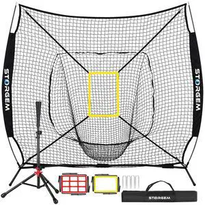 7x7 Baseball Softball Net with Tee, Strike Zone & Bow Frame | 7x7 Baseball Pitching Hitting Net with Strike Zone, Portable Net with Batting Tee Bow Frame, Backyard Training 7x7 Baseball Softball Net with Tee, Strike Zone & Bow Frame | 7x7 Baseball Pitching Hitting Net with Strike Zone, Portable Net with Batting Tee Bow Frame, Backyard Training