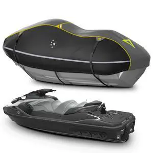 LIBZAKI Jet Ski Cover PWC Cover 2-3 Seats Heavy Duty Waterproof 600D UV Resistant Fits for Yamaha Sea-Doo Kawasaki up to 136~145" Gray/Black LIBZAKI Jet Ski Cover PWC Cover 2-3 Seats Heavy Duty Waterproof 600D UV Resistant Fits for Yamaha Sea-Doo Kawasaki up to 136~145" Gray/Black