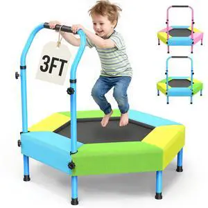 Toddler Trampoline for Kids with Foam Handle, Anti-Tilt Frame & Thick Padded Spring Cover, Indoor Outdoor Mini Trampoline, Easy Assembly Active Play Toy Gift for Boys Girls Toddler Trampoline for Kids with Foam Handle, Anti-Tilt Frame & Thick Padded Spring Cover, Indoor Outdoor Mini Trampoline, Easy Assembly Active Play Toy Gift for Boys Girls