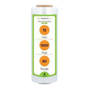 PSBM Blown Hand Stretch Wrap/Shrink Film 12" x 1500 feet 80 Gauge 4 Rolls | Clear Blown Stretch Wrap Heavy Duty Plastic Industrial Strength Film for Packaging, Moving, Packing, Shipping & Storage PSBM Blown Hand Stretch Wrap/Shrink Film 12" x 1500 feet 80 Gauge 4 Rolls | Clear Blown Stretch Wrap Heavy Duty Plastic Industrial Strength Film for Packaging, Moving, Packing, Shipping & Storage