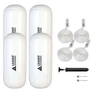 Boat Fender Bumper Hole Through Middle Inflatable 4 Pack | Includes 3/8'' Fender Lines Pack od 4 and Pump to Inflate Boat Fender Bumper Hole Through Middle Inflatable 4 Pack | Includes 3/8'' Fender Lines Pack od 4 and Pump to Inflate