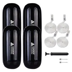 Boat Fender Bumper Hole Through Middle Inflatable 4 Pack | Includes 3/8'' Fender Lines Pack od 4 and Pump to Inflate Boat Fender Bumper Hole Through Middle Inflatable 4 Pack | Includes 3/8'' Fender Lines Pack od 4 and Pump to Inflate