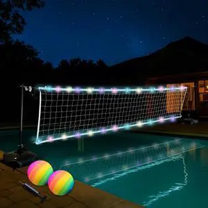 Pool Volleyball Net Set with LED Lights,Volleyball Net with Weighted Bases and Adjustable 15ft-42ft Length for Inground Pools,Portable Water Volleyball Game with 2 Balls & Pump for Pool Entertainment Pool Volleyball Net Set with LED Lights,Volleyball Net with Weighted Bases and Adjustable 15ft-42ft Length for Inground Pools,Portable Water Volleyball Game with 2 Balls & Pump for Pool Entertainment