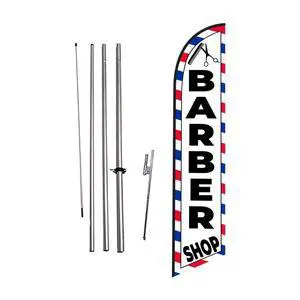 Barber Shop (White) Feather Flag Eye Catching Banner Sign for Business and Marketing Complete Set with 15 ft Pole Kit and Ground Spike Barber Shop (White) Feather Flag Eye Catching Banner Sign for Business and Marketing Complete Set with 15 ft Pole Kit and Ground Spike