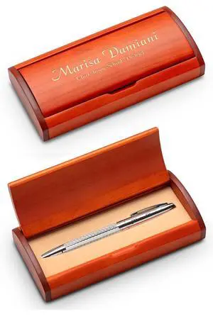 Custom Engraved Diamond Cut Ballpoint Pen & Wood Box Set Custom Engraved Diamond Cut Ballpoint Pen & Wood Box Set