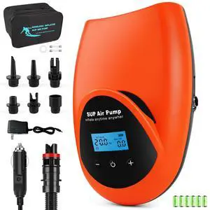 Rechargeable Paddle Board Electric Pump, 20 PSI SUP Pump with 4 Preset Modes, Dual-Stage Inflation & Deflation, 12V DC Car Connector, Auto Shut-Off for Paddle Boards, Kayaks and Tents Rechargeable Paddle Board Electric Pump, 20 PSI SUP Pump with 4 Preset Modes, Dual-Stage Inflation & Deflation, 12V DC Car Connector, Auto Shut-Off for Paddle Boards, Kayaks and Tents