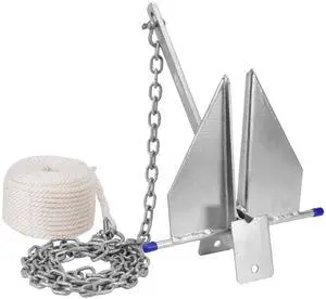Heavy Duty Boat Anchor Kit, Fluke Style with Chain and Rope Set, Compatible with Pontoon, Deck, Fishing, and Sailboats, Galvanized Steel Heavy Duty Boat Anchor Kit, Fluke Style with Chain and Rope Set, Compatible with Pontoon, Deck, Fishing, and Sailboats, Galvanized Steel