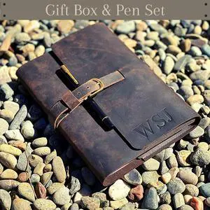PERSONALIZED LEATHER JOURNAL GIFT SET for Men & Women, Initials on Premium Leather Cover, Metal Pen, Refillable A5 Lined Paper Notebook, Leather Bound Vintage Diary, Travel Journals, Graduation Gifts PERSONALIZED LEATHER JOURNAL GIFT SET for Men & Women, Initials on Premium Leather Cover, Metal Pen, Refillable A5 Lined Paper Notebook, Leather Bound Vintage Diary, Travel Journals, Graduation Gifts