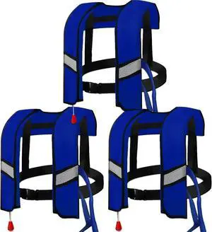 3-Pack Life Jackets for Men Women - 150N Automatic Inflation Swim Vest with Reflective Strips & Safety Buckle ~ Lightweight &Breathable 3-Pack Life Jackets for Men Women - 150N Automatic Inflation Swim Vest with Reflective Strips & Safety Buckle ~ Lightweight &Breathable