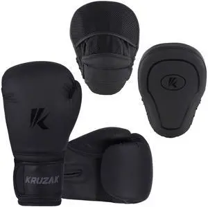 Kruzak Matte Black Boxing Gloves and Pads, Boxing Gloves Training Set for Kickboxing and Muay Thai MMA Training - Boxing Kit for Adults with Punching Pads for Martial Arts and Karate Kruzak Matte Black Boxing Gloves and Pads, Boxing Gloves Training Set for Kickboxing and Muay Thai MMA Training - Boxing Kit for Adults with Punching Pads for Martial Arts and Karate
