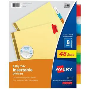 Insertable Dividers for 3 Ring Binders, 8 Tabs per Set, Multicolor Big Tabs, Buff Paper with Gold-Reinforced Holes, Great for Organizing Reports, Projects, and More (48 Sets of 11111) Insertable Dividers for 3 Ring Binders, 8 Tabs per Set, Multicolor Big Tabs, Buff Paper with Gold-Reinforced Holes, Great for Organizing Reports, Projects, and More (48 Sets of 11111)